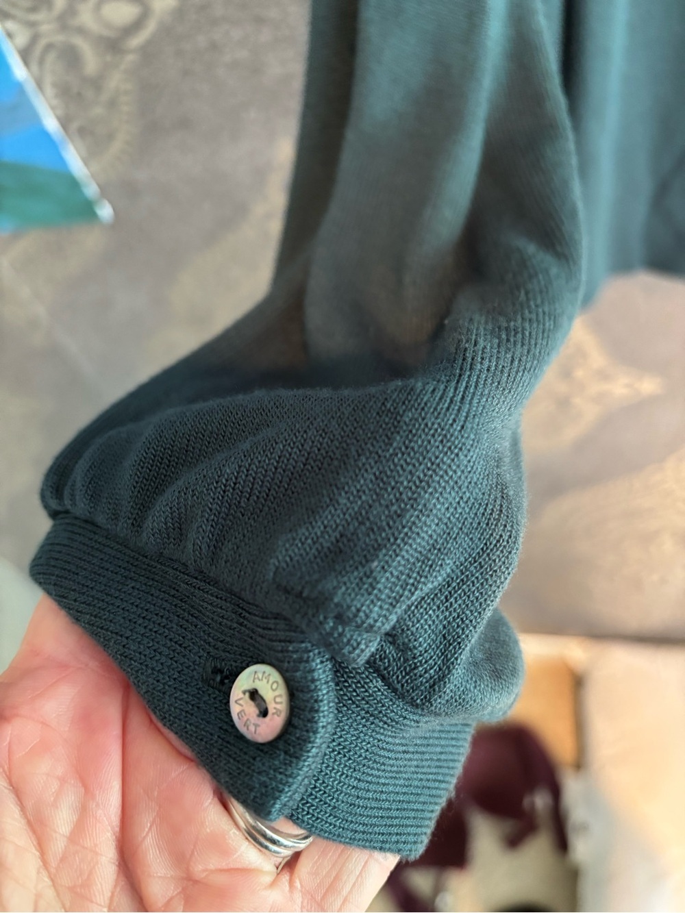 Amour Vert Dark Teal Cold-Shoulder Long Sleeve Top - Picture 4 of 4
